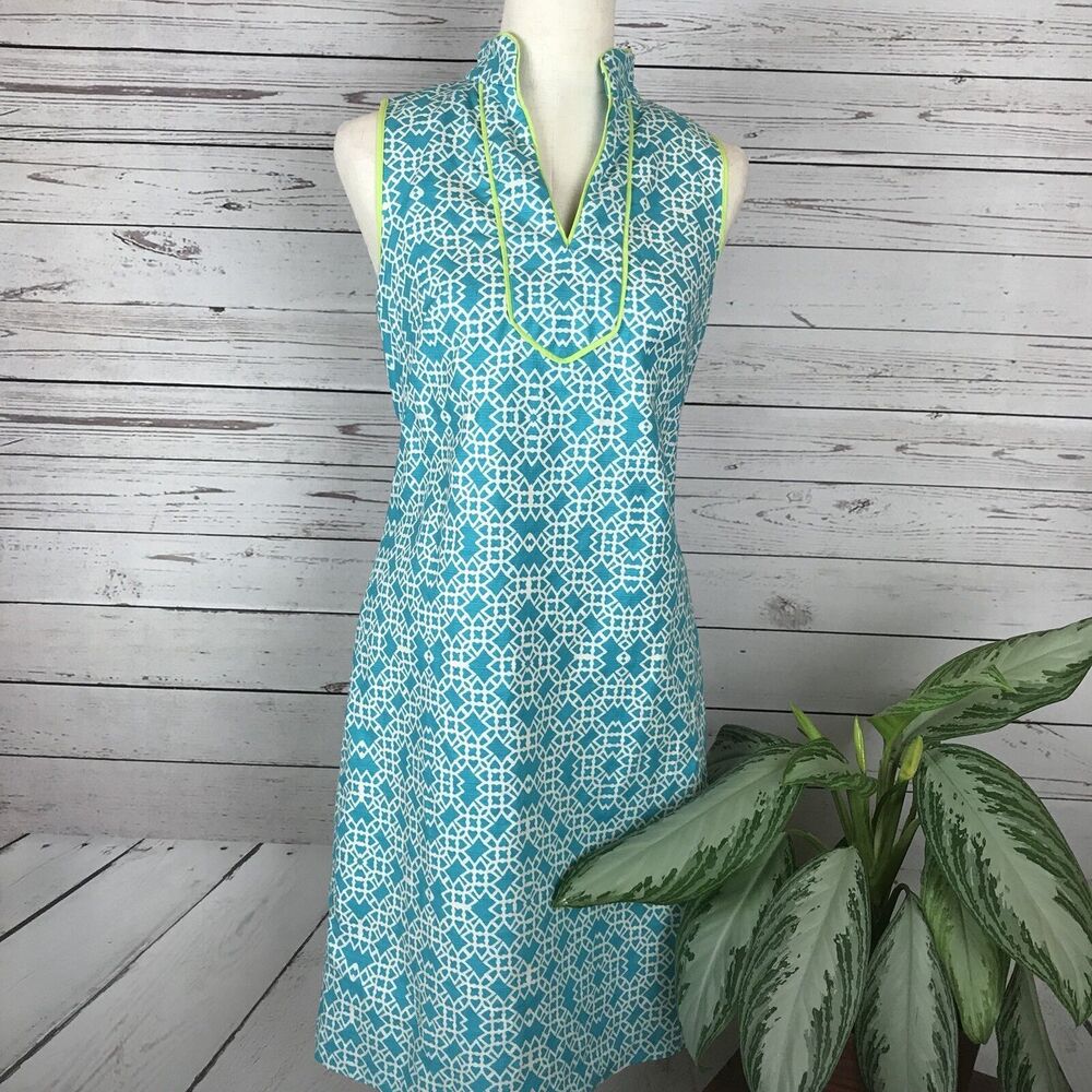 Eliza J Blue & Green Kaleidoscope Sleeveless V-Neck Shift Dress Size 4